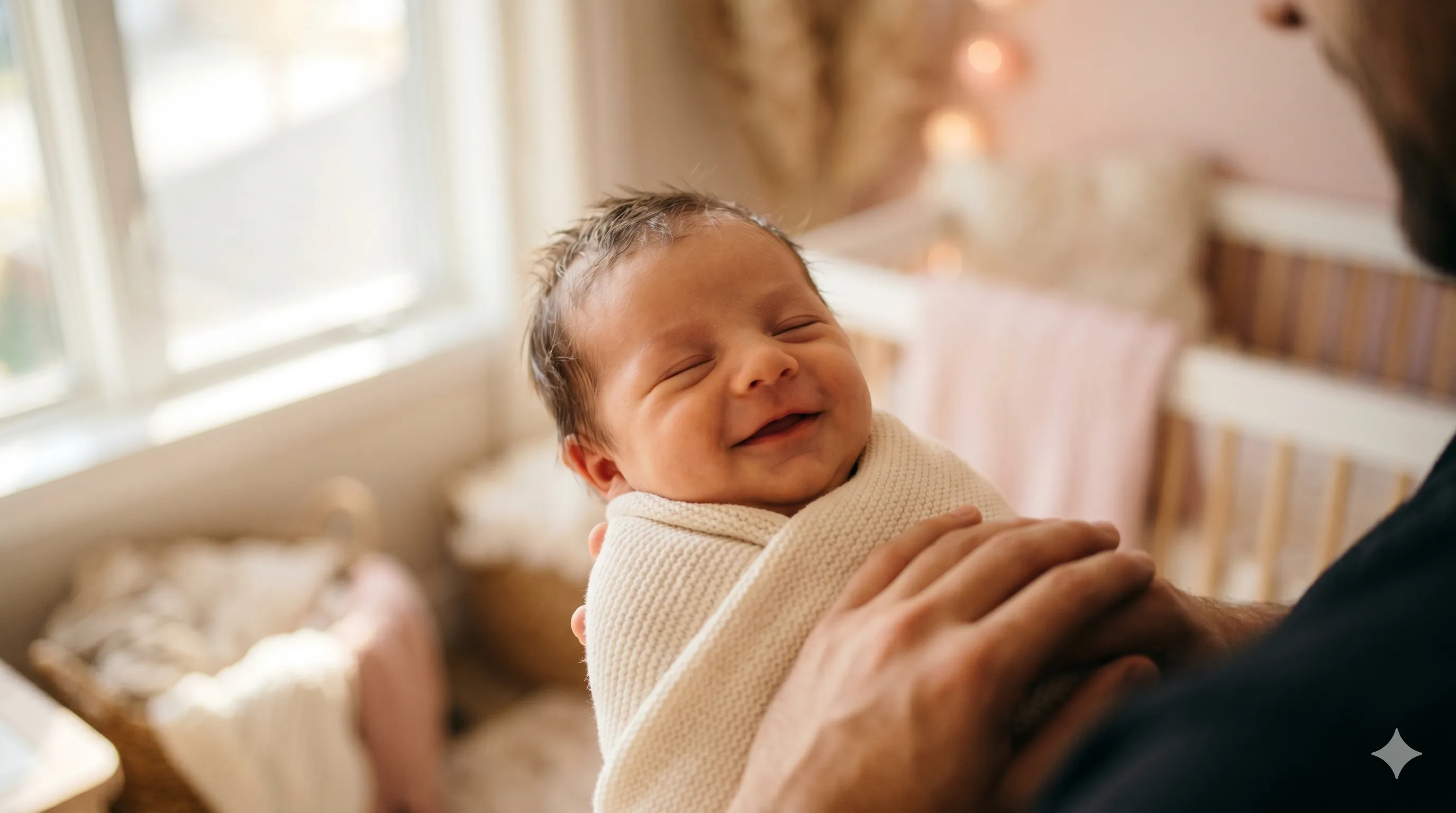 Newborn or infant smiling for the first time